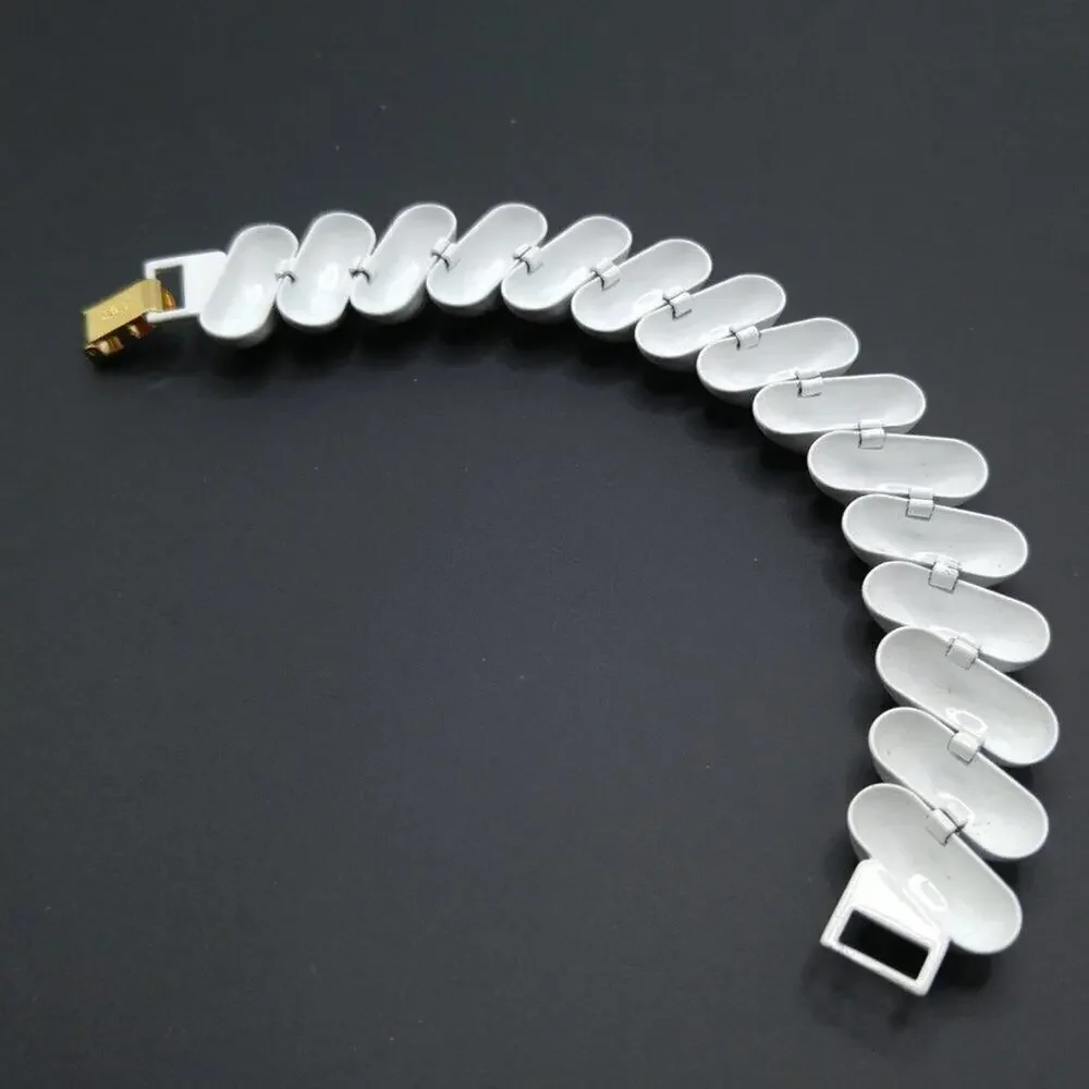 Vintage Napier White Enamel Link Bracelet, Stamped NAPIER Pat. 4.774.743